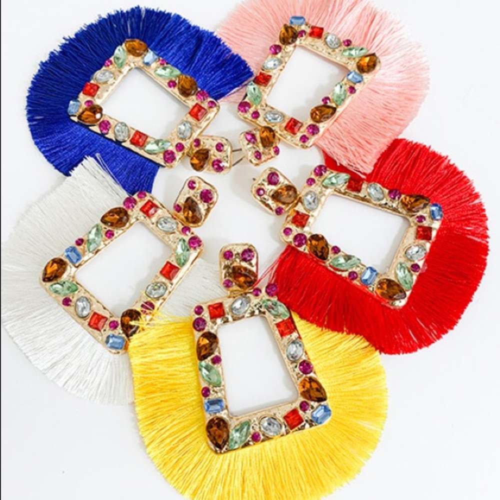 Fashion Color Square Fan Drop Earrings
